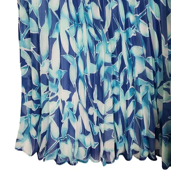 Chaps NWT Size L Skirt Pleated Crinkle Floral Chiffon Stretch Waist Lined Blue - Picture 4 of 5